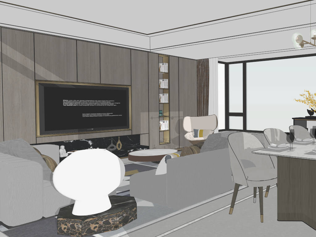 Dining Room Living Room Combo Design Idea sketchup model preview - SketchupBox