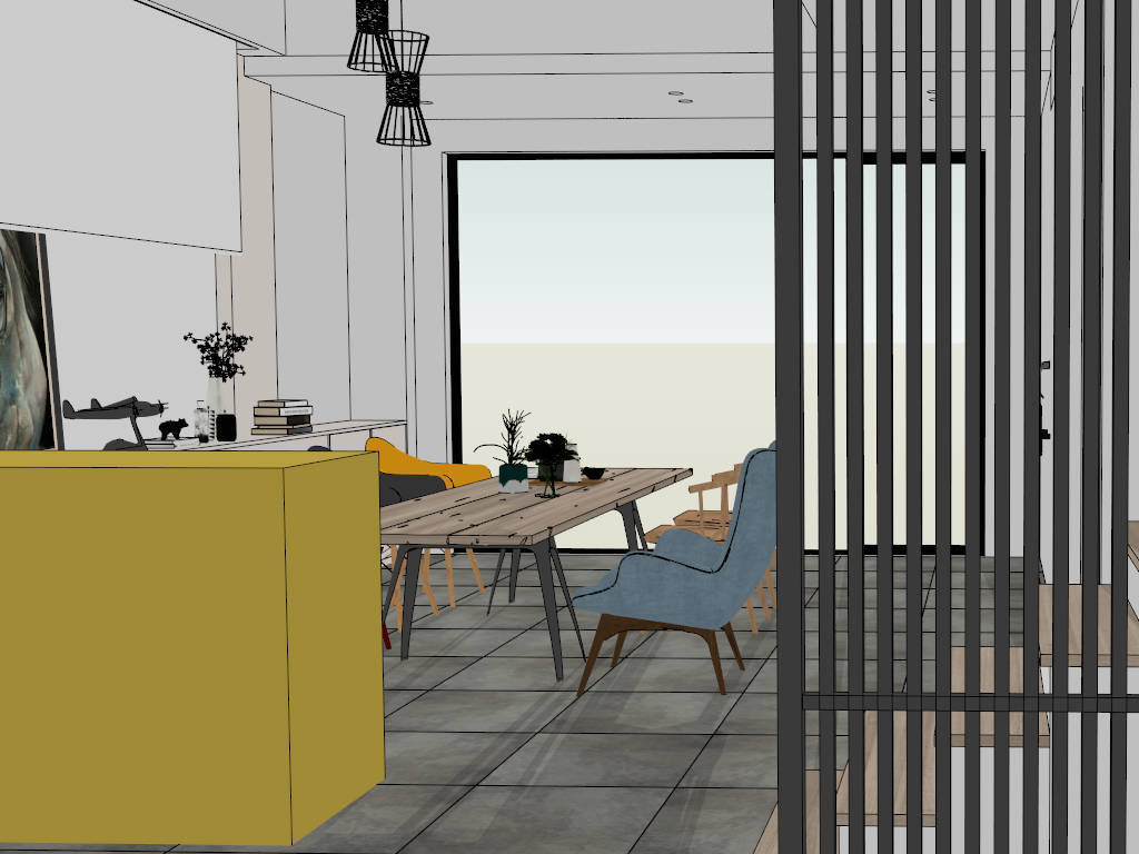 Loft Apartment Dining Room Design sketchup model preview - SketchupBox