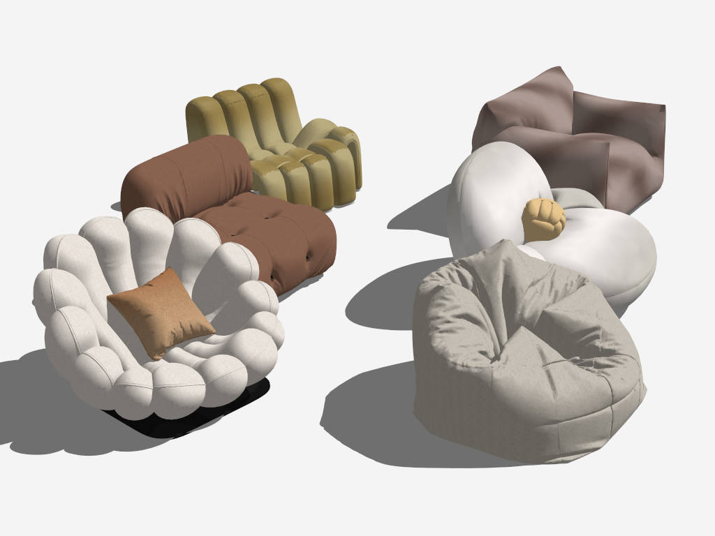 Bean Bag Sofa Chair Set sketchup model preview - SketchupBox