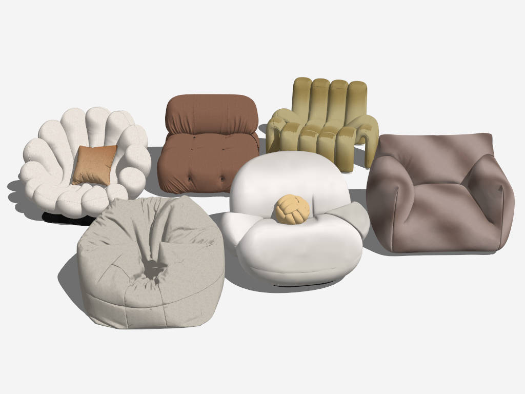 Bean Bag Sofa Chair Set sketchup model preview - SketchupBox