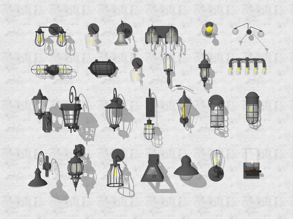 Industrial Style Wall Lights Collection sketchup model preview - SketchupBox