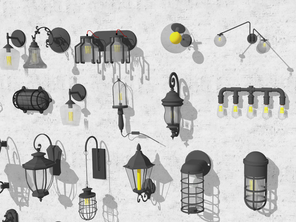 Industrial Style Wall Lights Collection sketchup model preview - SketchupBox