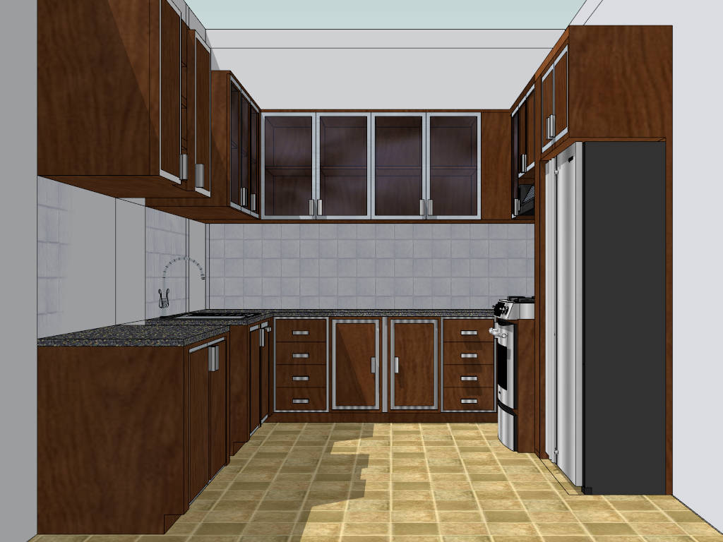 Retro U-shaped Kitchen Design sketchup model preview - SketchupBox