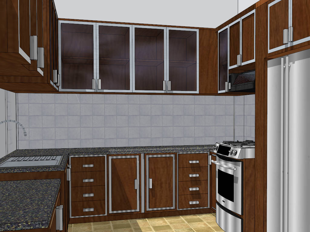 Retro U-shaped Kitchen Design sketchup model preview - SketchupBox