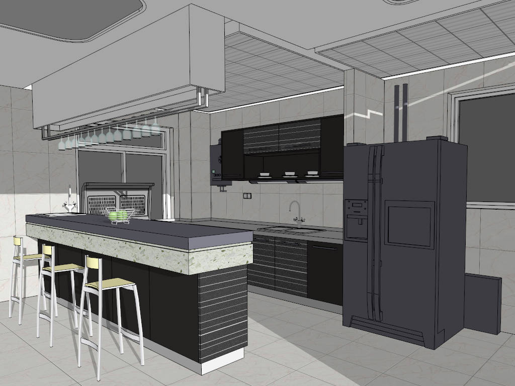 Open Kitchen Dining Room Layout sketchup model preview - SketchupBox