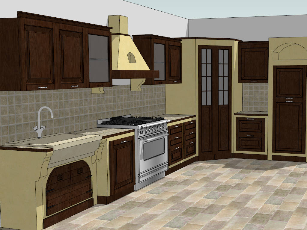 Traditional L Shaped Kitchen Design sketchup model preview - SketchupBox