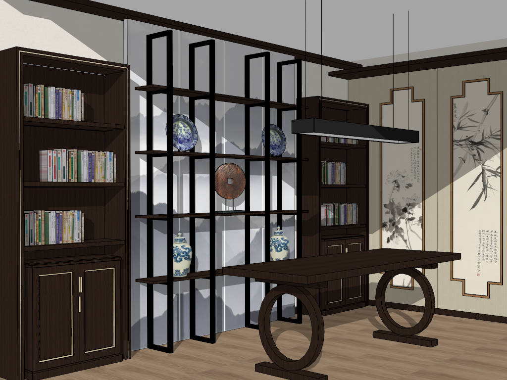 Chinese Home Office Design sketchup model preview - SketchupBox