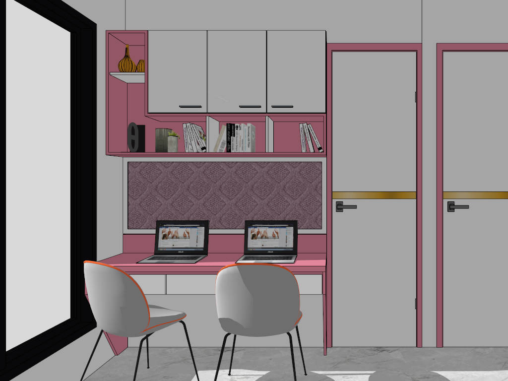 Bunk Bed Pink Girl Bedroom Ideas sketchup model preview - SketchupBox