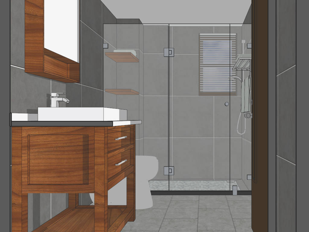Gray Bathroom with Shower Idea sketchup model preview - SketchupBox