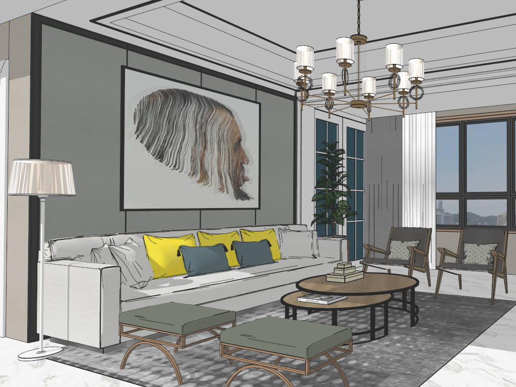 Elegant Living Room Decorating Ideas sketchup model preview - SketchupBox