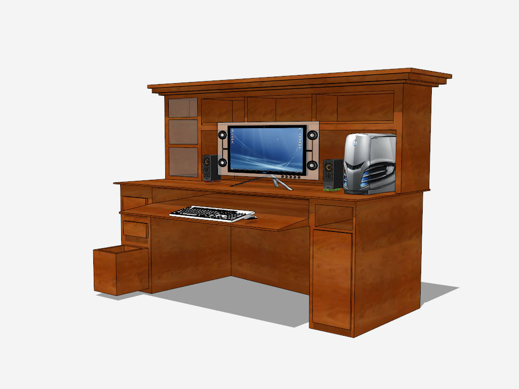 Computer Desk with Hutch sketchup model preview - SketchupBox