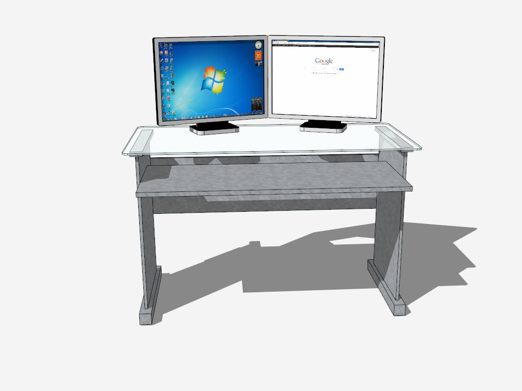 Small Glass Top Computer Desk sketchup model preview - SketchupBox