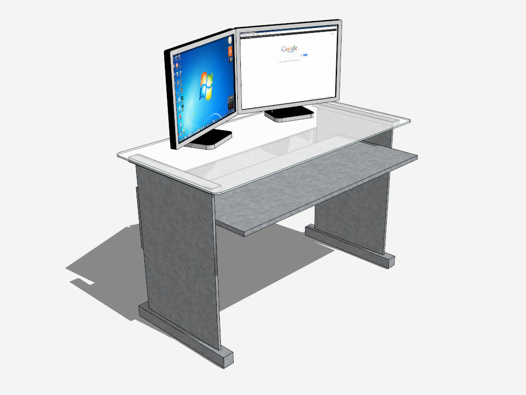 Small Glass Top Computer Desk sketchup model preview - SketchupBox