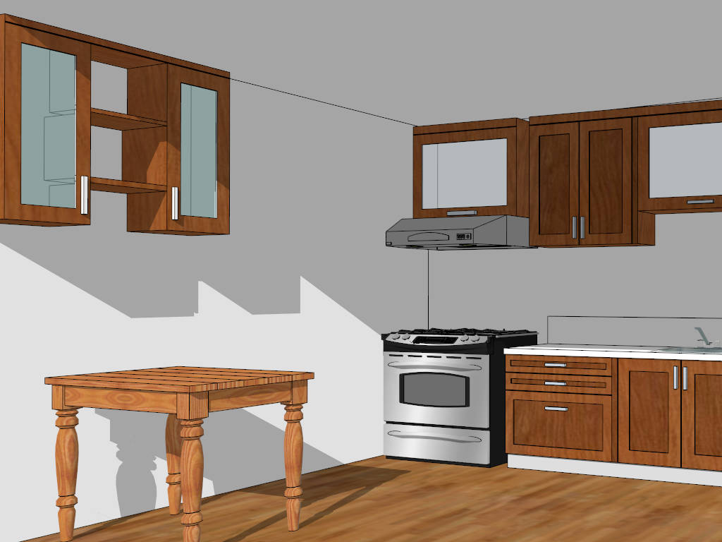 Straight Kitchen with Dining Table sketchup model preview - SketchupBox