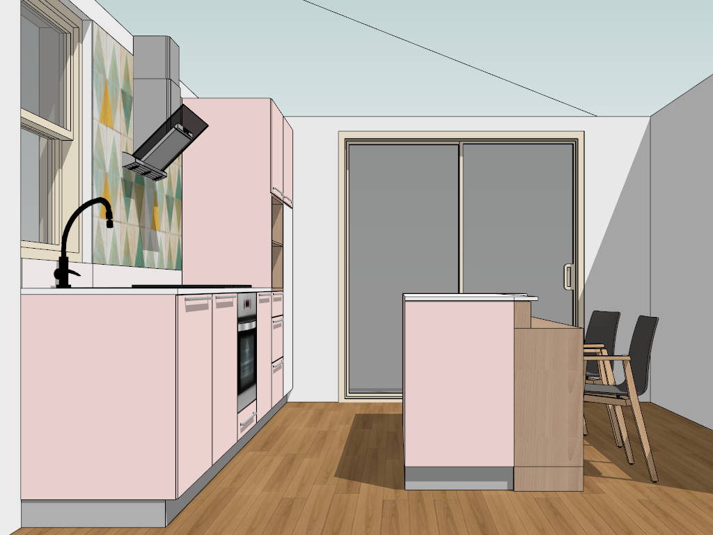 Pink Kitchen with Island Idea sketchup model preview - SketchupBox