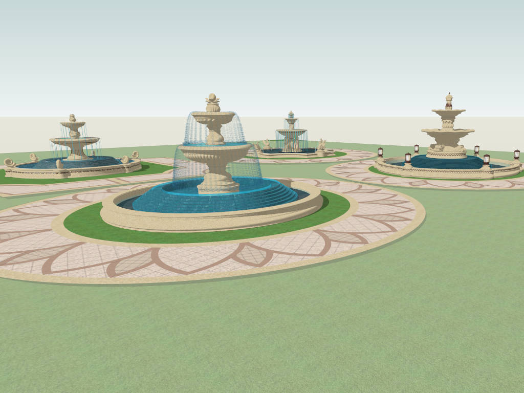 Large Landscape Fountains Collection sketchup model preview - SketchupBox