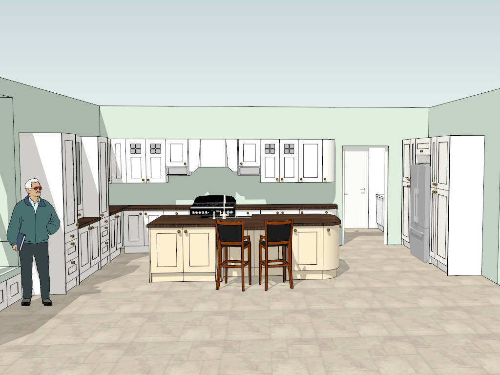 Large Kitchen with Island Layout sketchup model preview - SketchupBox