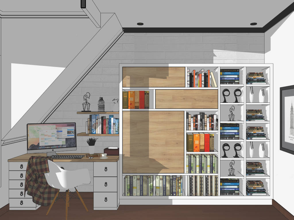 Small Bedroom Office Combo Idea sketchup model preview - SketchupBox