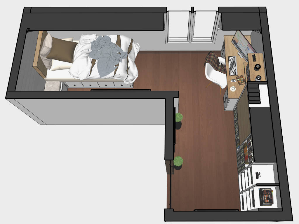 Small Bedroom Office Combo Idea sketchup model preview - SketchupBox