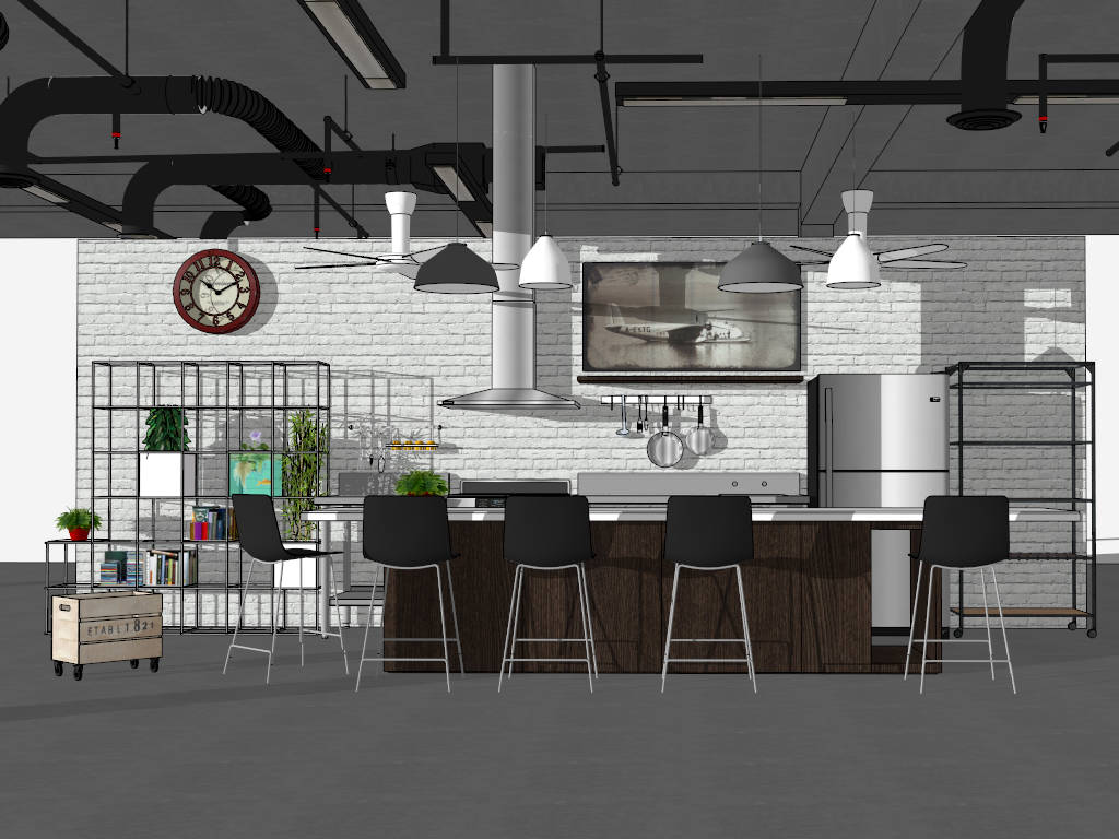 Industrial Outdoor Kitchen With Bar sketchup model preview - SketchupBox