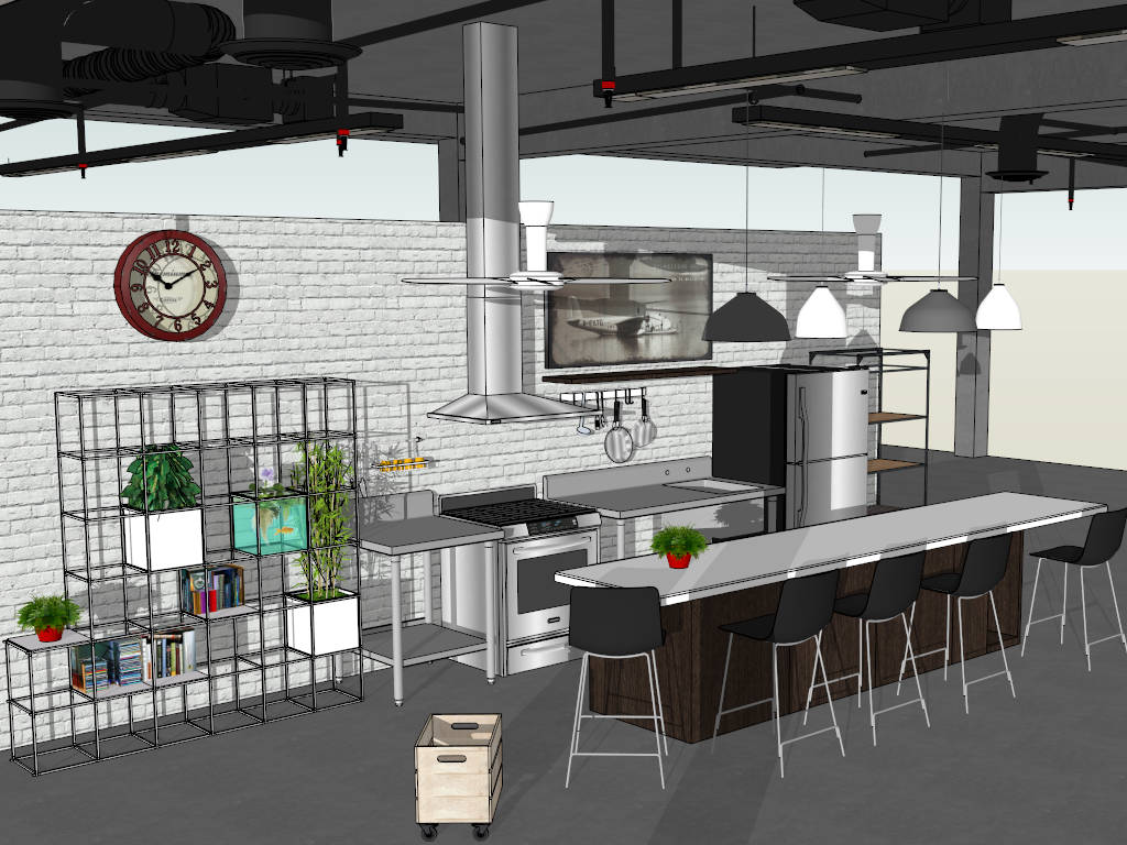 Industrial Outdoor Kitchen With Bar sketchup model preview - SketchupBox