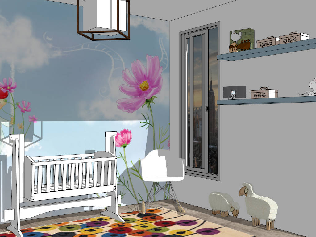 Nature Themed Cute Baby Girl Nursery Idea sketchup model preview - SketchupBox