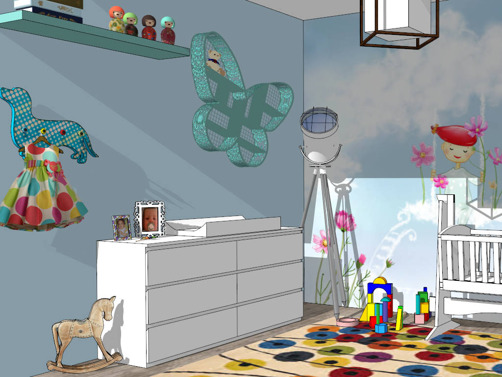 Nature Themed Cute Baby Girl Nursery Idea sketchup model preview - SketchupBox