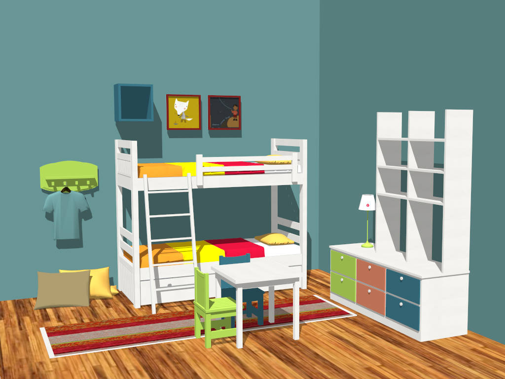 Bunk Bed Boy Room Idea sketchup model preview - SketchupBox