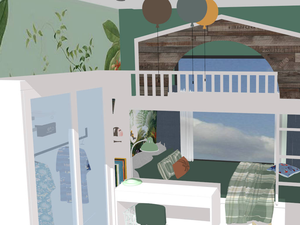 Nature Theme Bunk Bed Children Room Idea sketchup model preview - SketchupBox