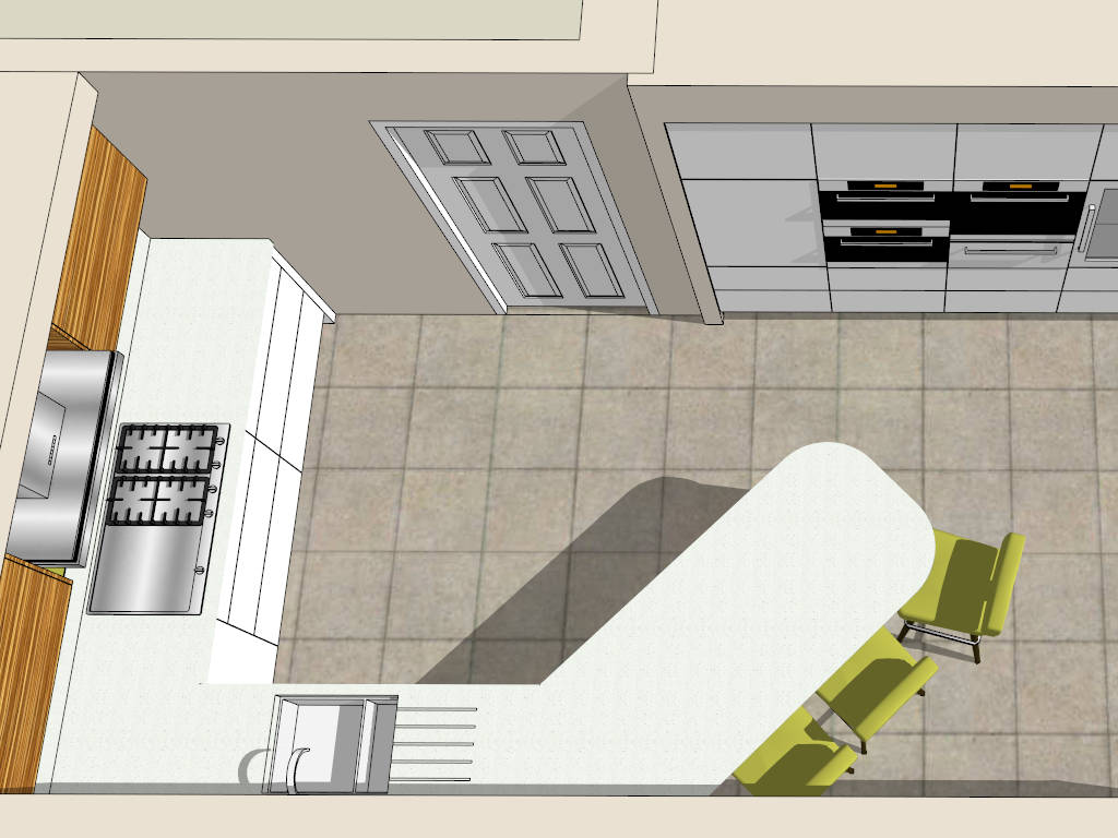 Small Kitchen with Bar Counter sketchup model preview - SketchupBox