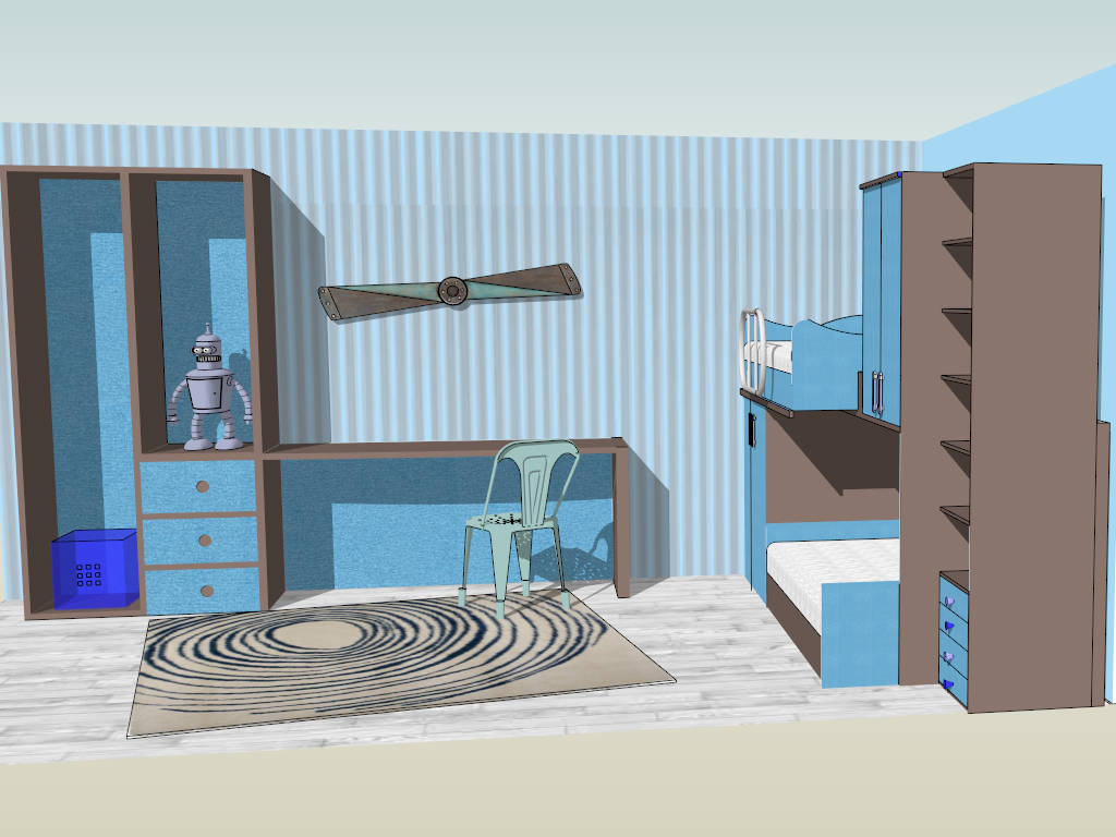 Blue Boy Room With Bunk Bed Idea sketchup model preview - SketchupBox
