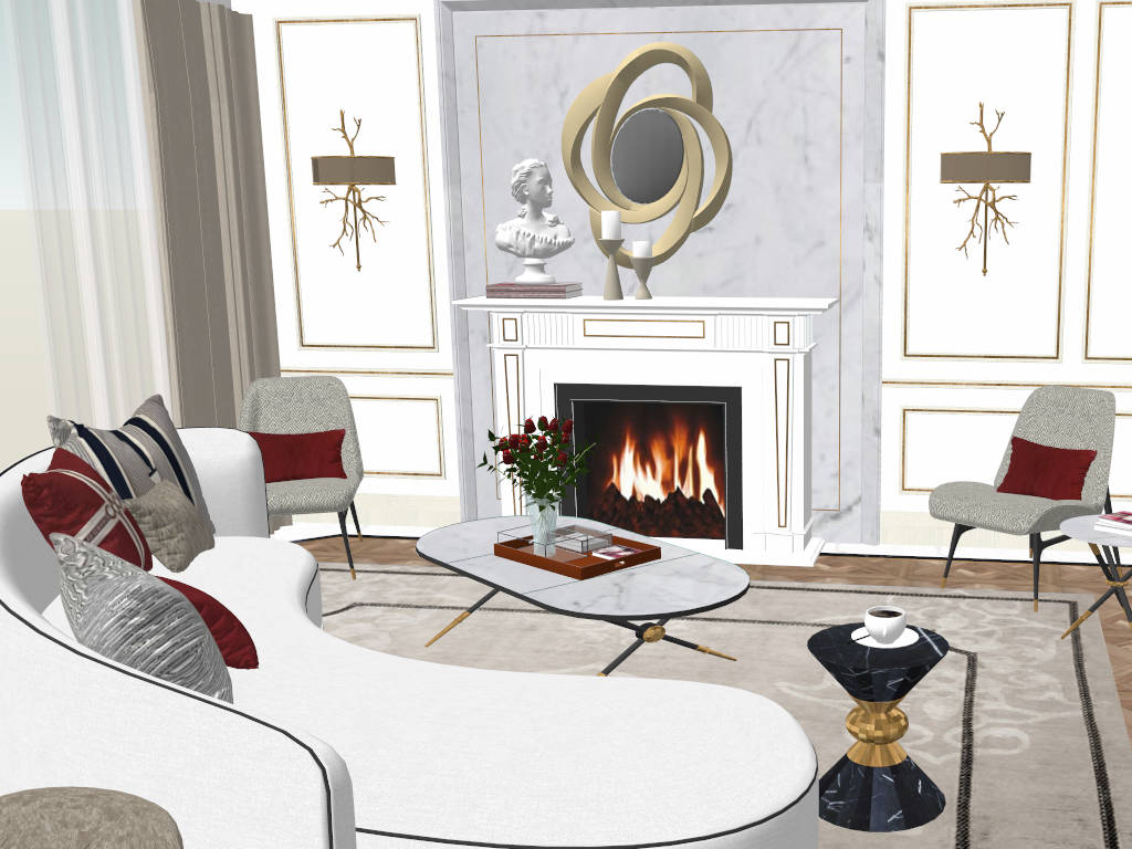 Modern Living & Dining Room Combo Idea sketchup model preview - SketchupBox