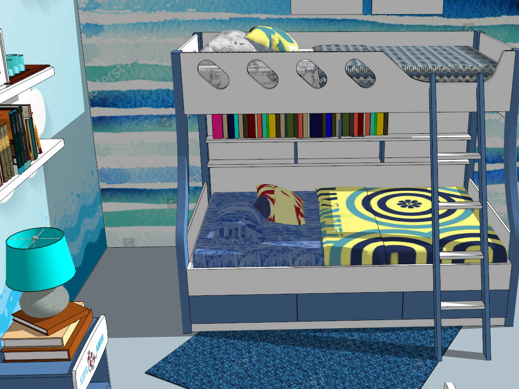 Three Kids Bedroom Design Ideas sketchup model preview - SketchupBox