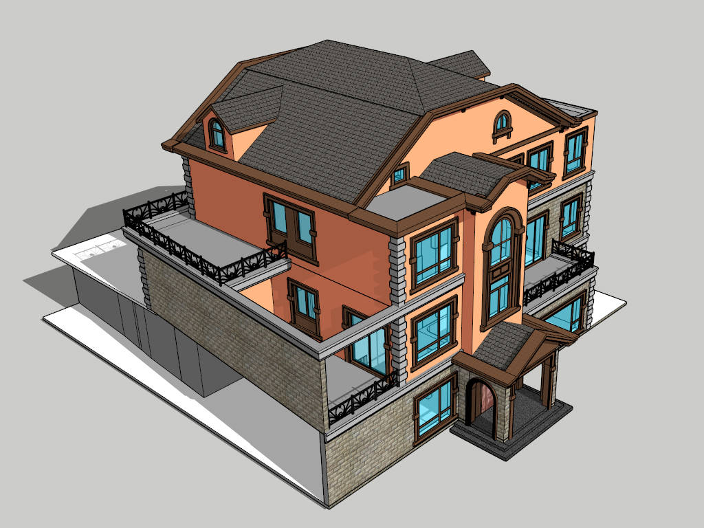 3 Storey House Design With Rooftop sketchup model preview - SketchupBox