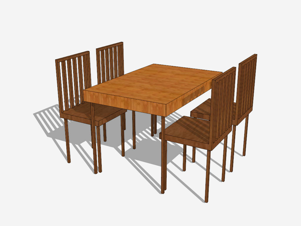 Wood Dining Table Set For 4 sketchup model preview - SketchupBox