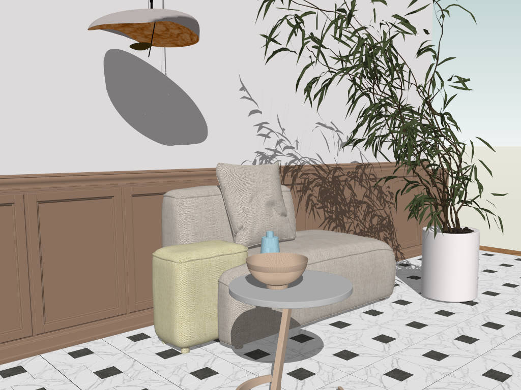Corner Chaise Lounge Chair with Side Table sketchup model preview - SketchupBox