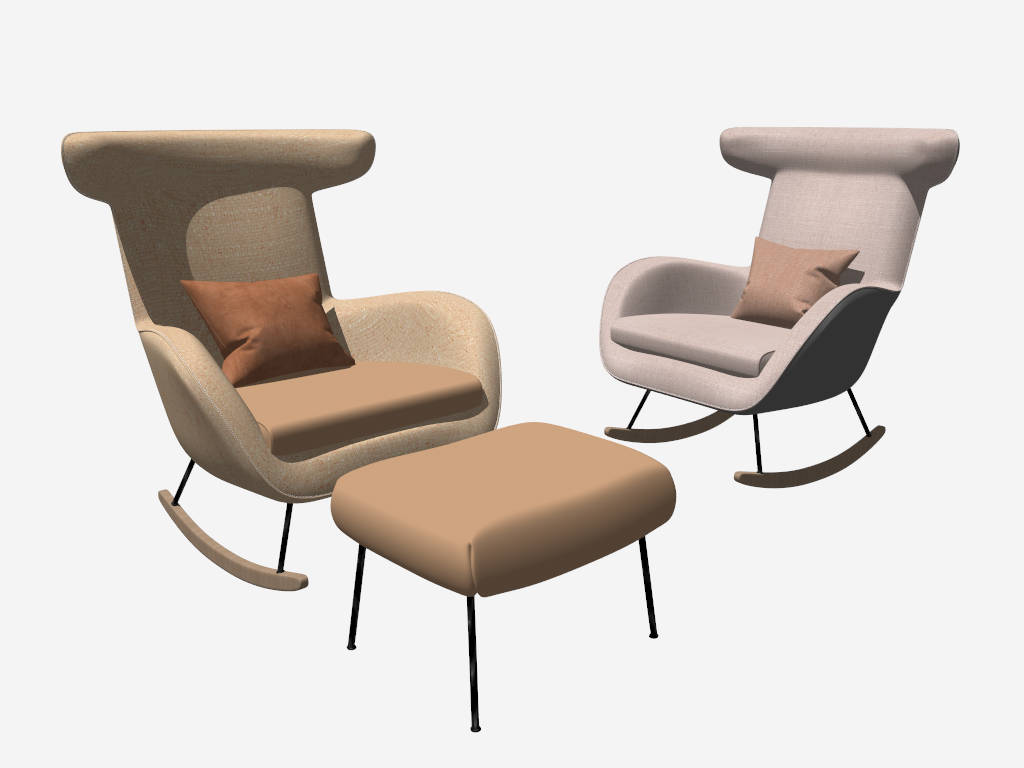 Upholstered Rocking Chair with Footstool Set sketchup model preview - SketchupBox