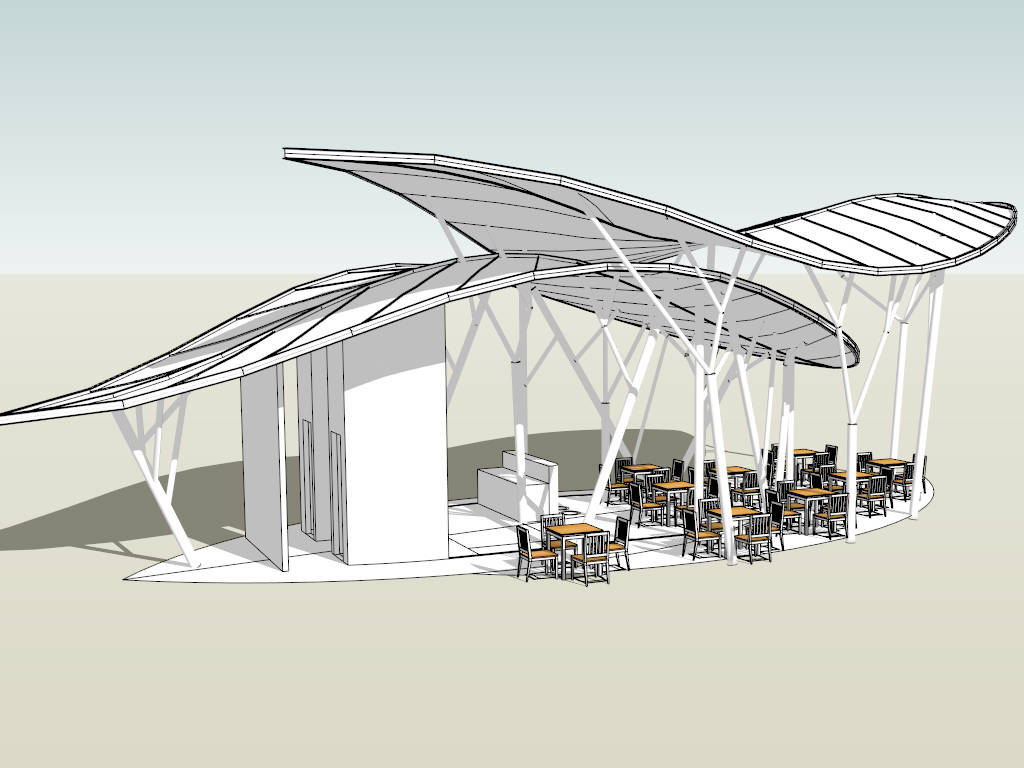 Modern Outdoor Coffee Shop Design sketchup model preview - SketchupBox