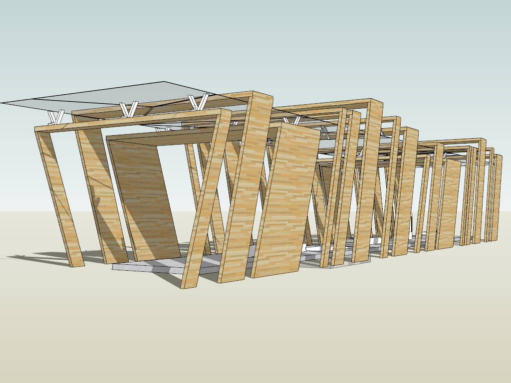 Timber Pergola Breezeway sketchup model preview - SketchupBox
