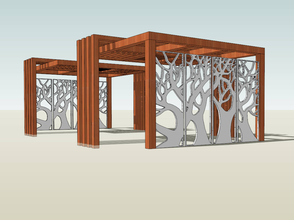 Wood Pergola with Decorative Screen sketchup model preview - SketchupBox