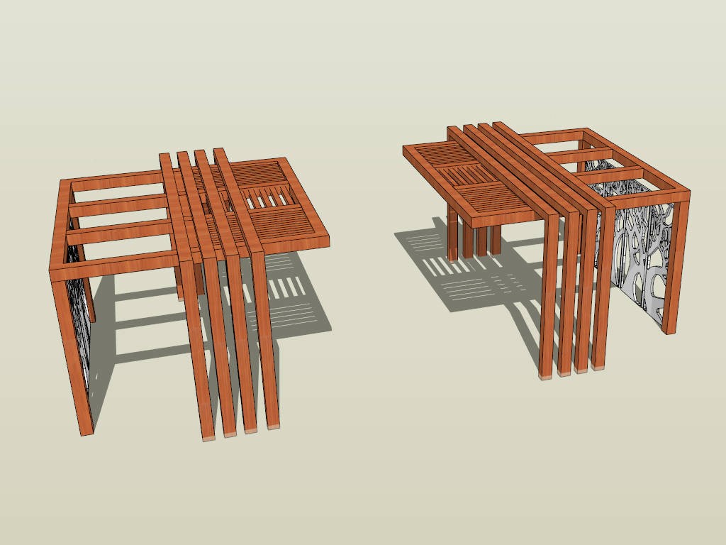 Wood Pergola with Decorative Screen sketchup model preview - SketchupBox