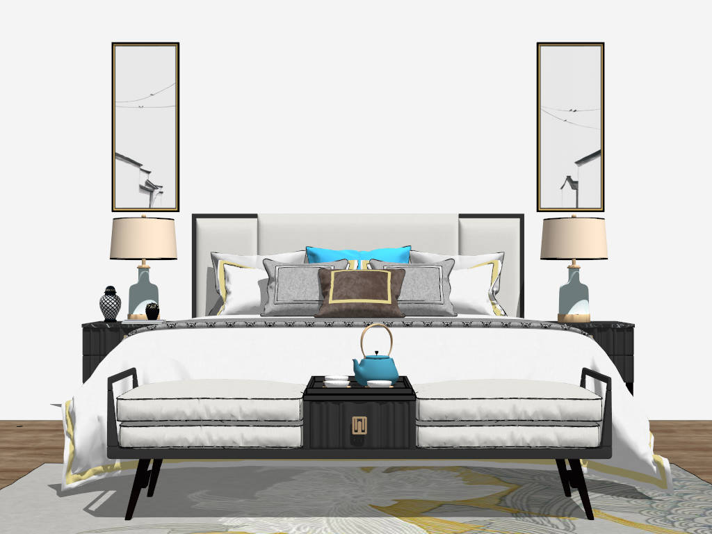 Lluxury Bed Furniture Set sketchup model preview - SketchupBox