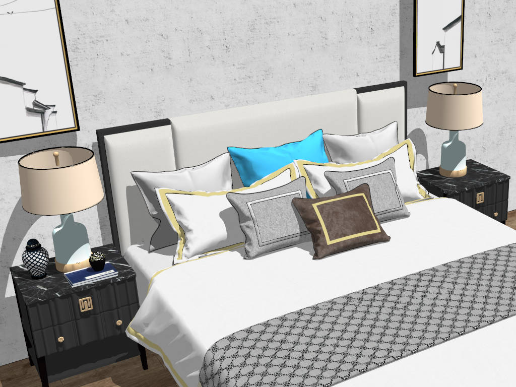 Lluxury Bed Furniture Set sketchup model preview - SketchupBox