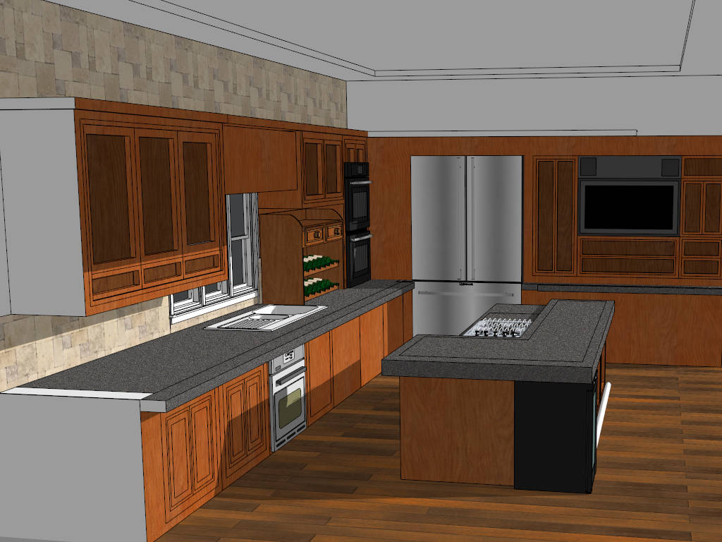 L-Shaped Kitchen with Island sketchup model preview - SketchupBox