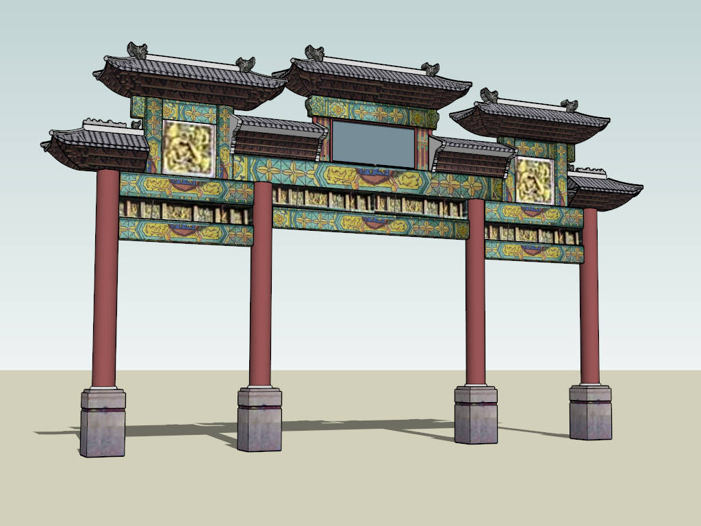 Ornamental Gateway Pailou sketchup model preview - SketchupBox