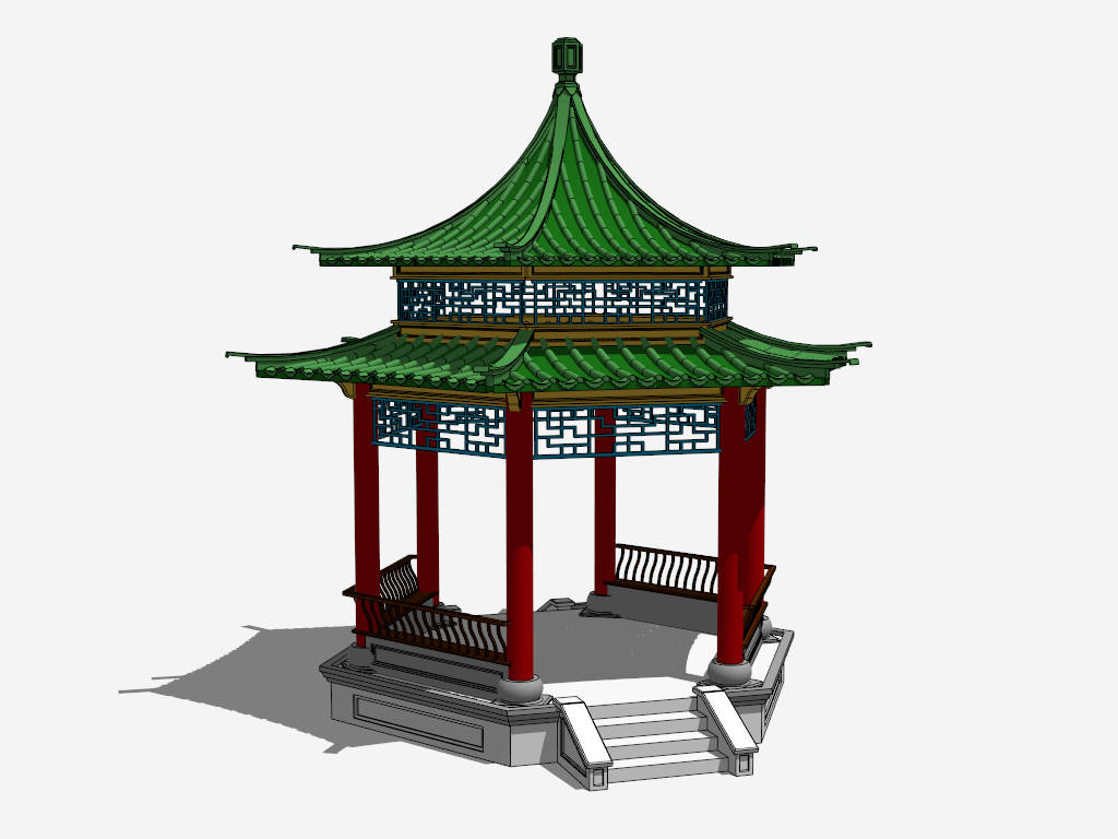 Double Roof Chinese Garden Pavilion sketchup model preview - SketchupBox