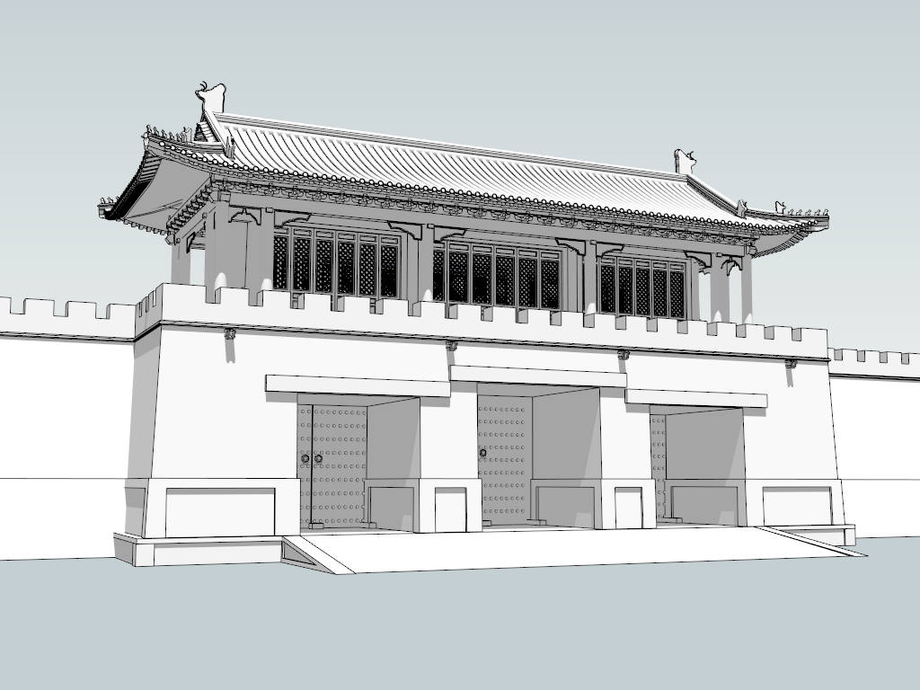 Ancient Chinese City gate sketchup model preview - SketchupBox