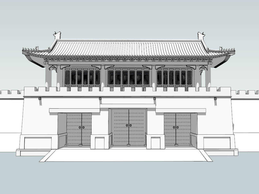 Ancient Chinese City gate sketchup model preview - SketchupBox