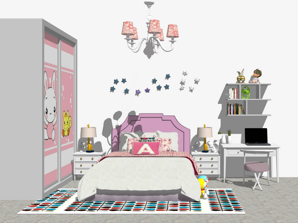 Pink and White Girl Room Ideas sketchup model preview - SketchupBox