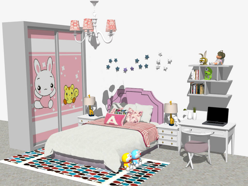 Pink and White Girl Room Ideas sketchup model preview - SketchupBox